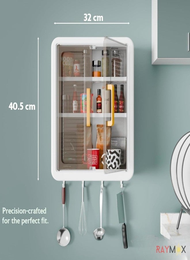 RAYMOX 3 Layer Self-Adhesive No-Drill Storage Cabinet for Kitchen/Organiser for Bathroom with Doors/Durable Space-Saving Storage/Kitchen Spice Rack/Multipurpose Wall-Mounted Cabinet (Pack of 1) - Image 2